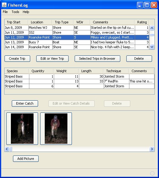 FishersLog Fishing Log Main Window